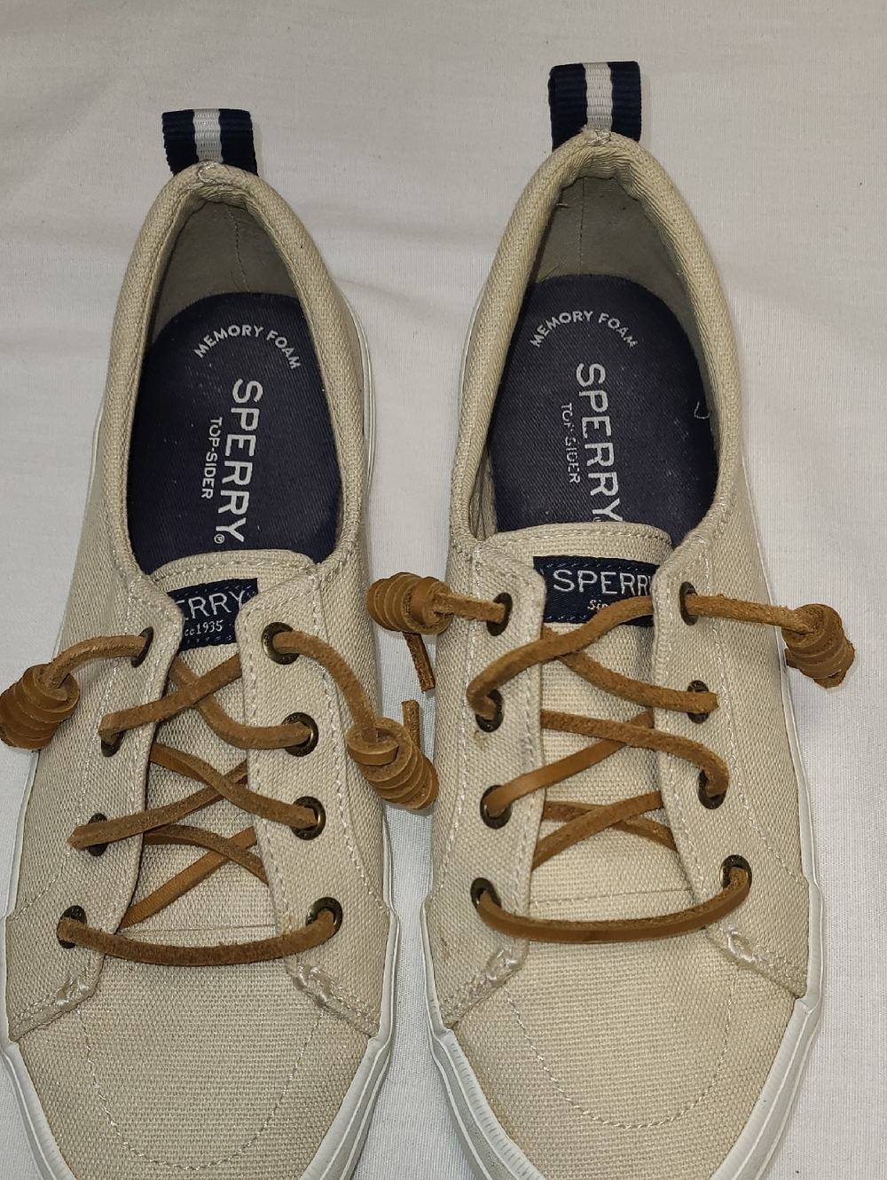 Sperry womens top sider Crest Vibe  barrel Beige Canvas Lace-Up Sneakers shoes 6